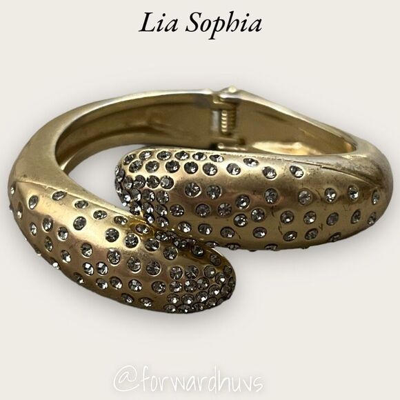 Gold Tone Rhinestone Lia Sophia Hinge Bracelet - Picture 3 of 10